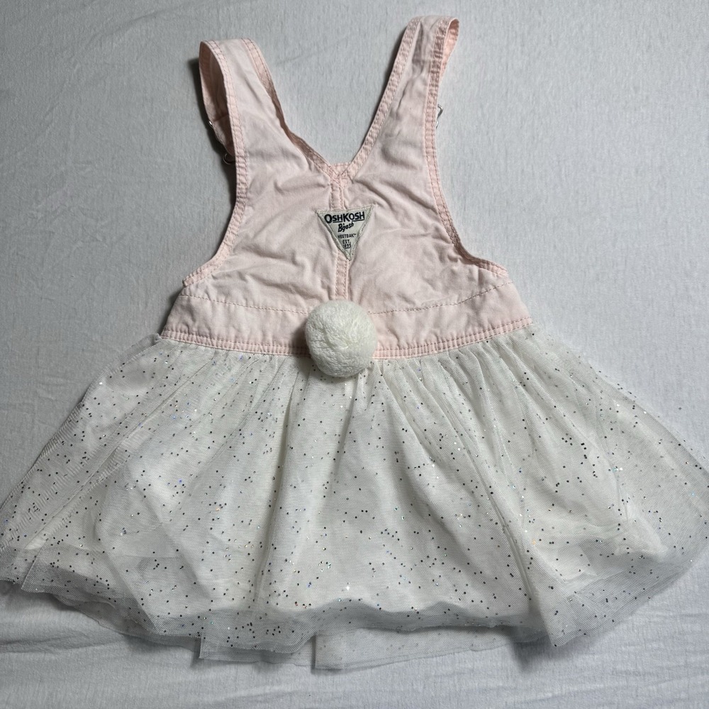 Oshkosh B'Gosh Light Pink Jean Jumper with Bunny Face and Tail Tulle Bottom 2T - Picture 4 of 6